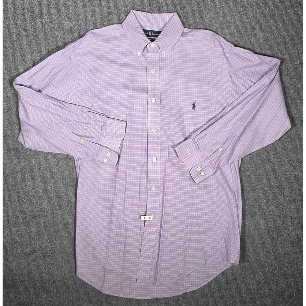 Ralph Lauren Yarmouth Mens 15.5 32/33 Purple Check Cotton Button Down Shirt